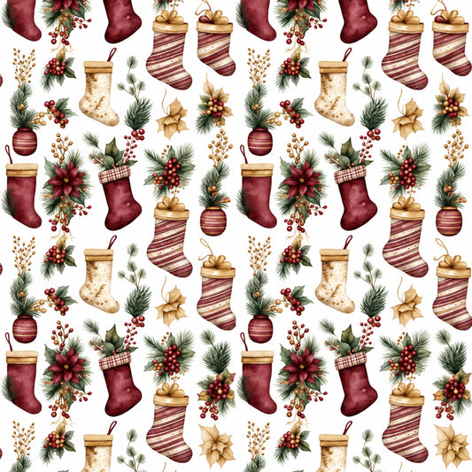 Vintage Burgundy Christmas Pattern 7 Quilting Cotton Fabric