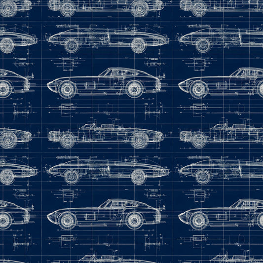 Vintage Car Blueprint Pattern 1 Quilting Cotton Fabric