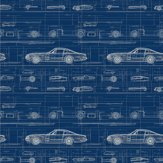Vintage Car Blueprint Pattern 10 Quilting Cotton Fabric