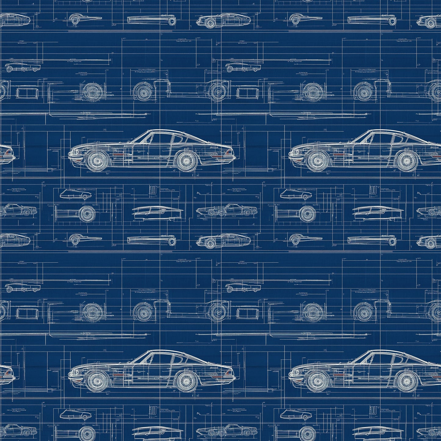 Vintage Car Blueprint Pattern 10 Quilting Cotton Fabric
