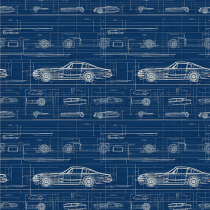 Vintage Car Blueprint Pattern 10 Quilting Cotton Fabric