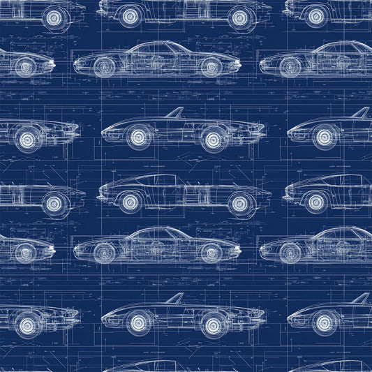 Vintage Car Blueprint Pattern 11 Quilting Cotton Fabric