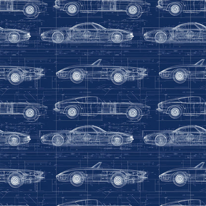 Vintage Car Blueprint Pattern 11 Quilting Cotton Fabric