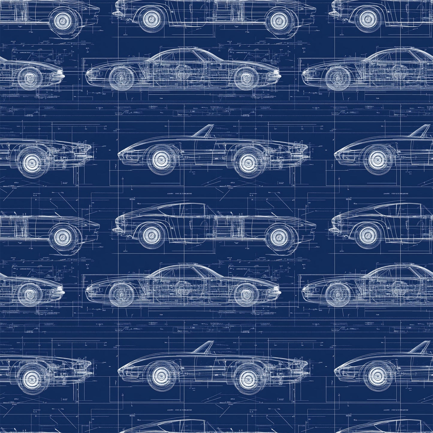 Vintage Car Blueprint Pattern 11 Quilting Cotton Fabric