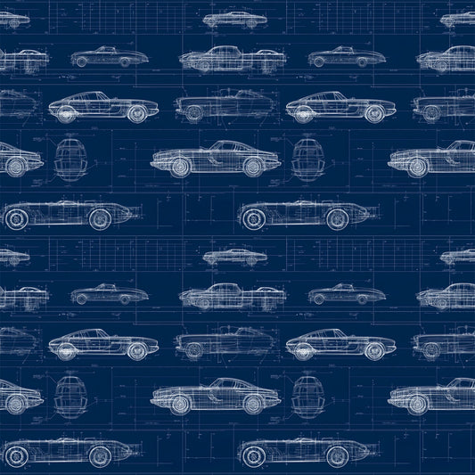 Vintage Car Blueprint Pattern 12 Quilting Cotton Fabric