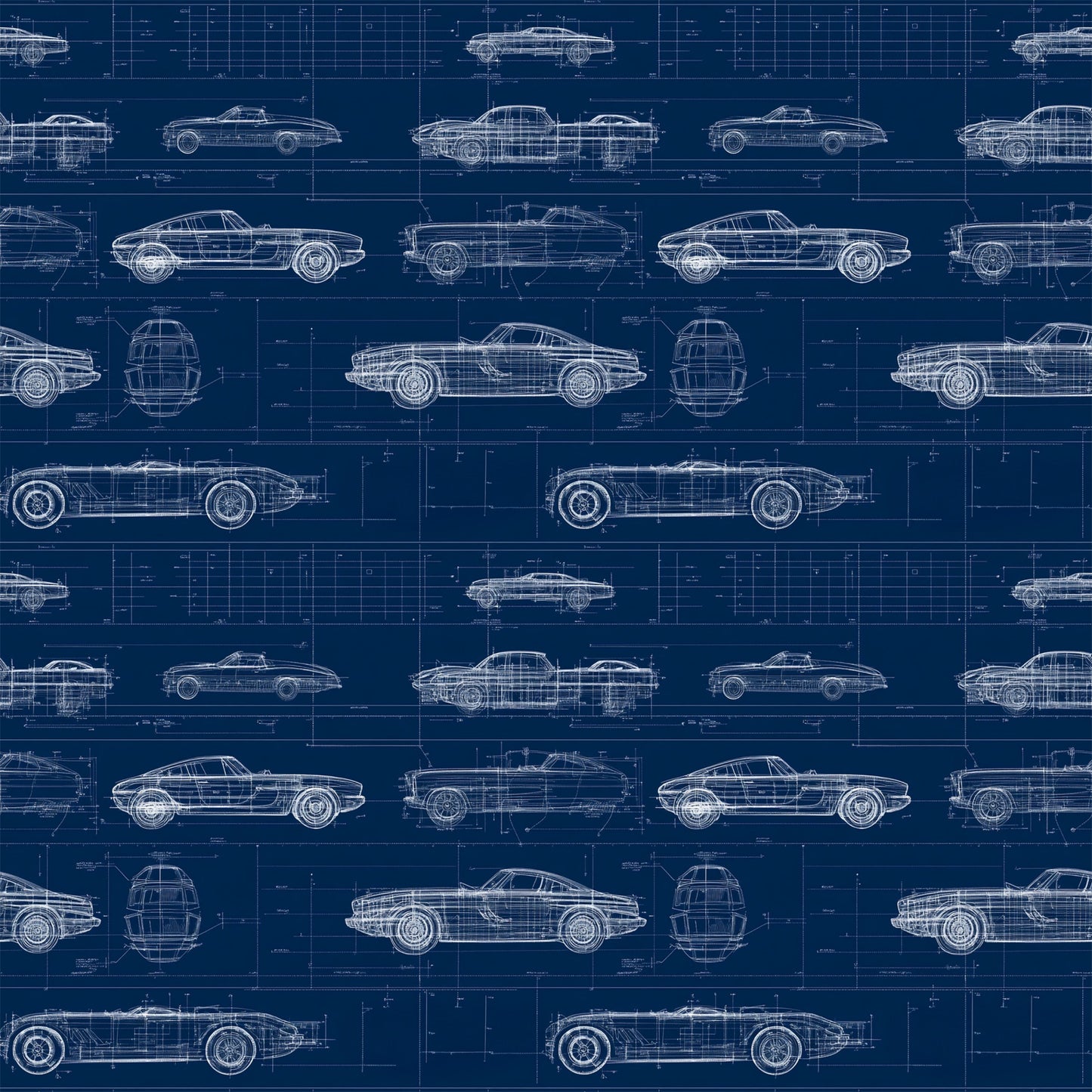 Vintage Car Blueprint Pattern 12 Quilting Cotton Fabric