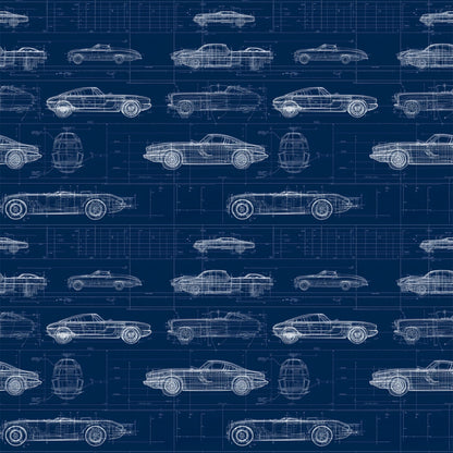 Vintage Car Blueprint Pattern 12 Quilting Cotton Fabric