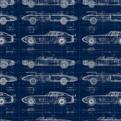 Vintage Car Blueprint Pattern 1 Quilting Cotton Fabric