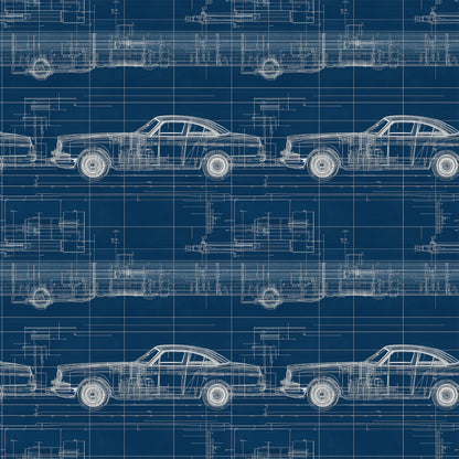 Vintage Car Blueprint Pattern 2 Quilting Cotton Fabric