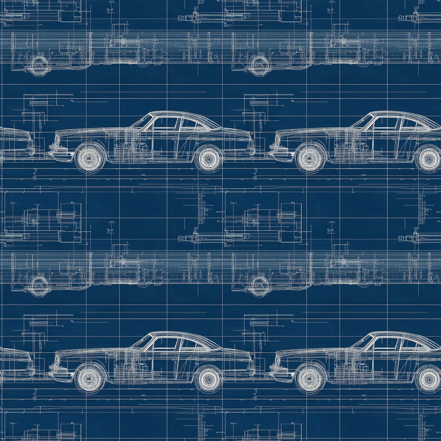 Vintage Car Blueprint Pattern 2 Quilting Cotton Fabric