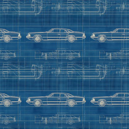 Vintage Car Blueprint Pattern 3 Quilting Cotton Fabric