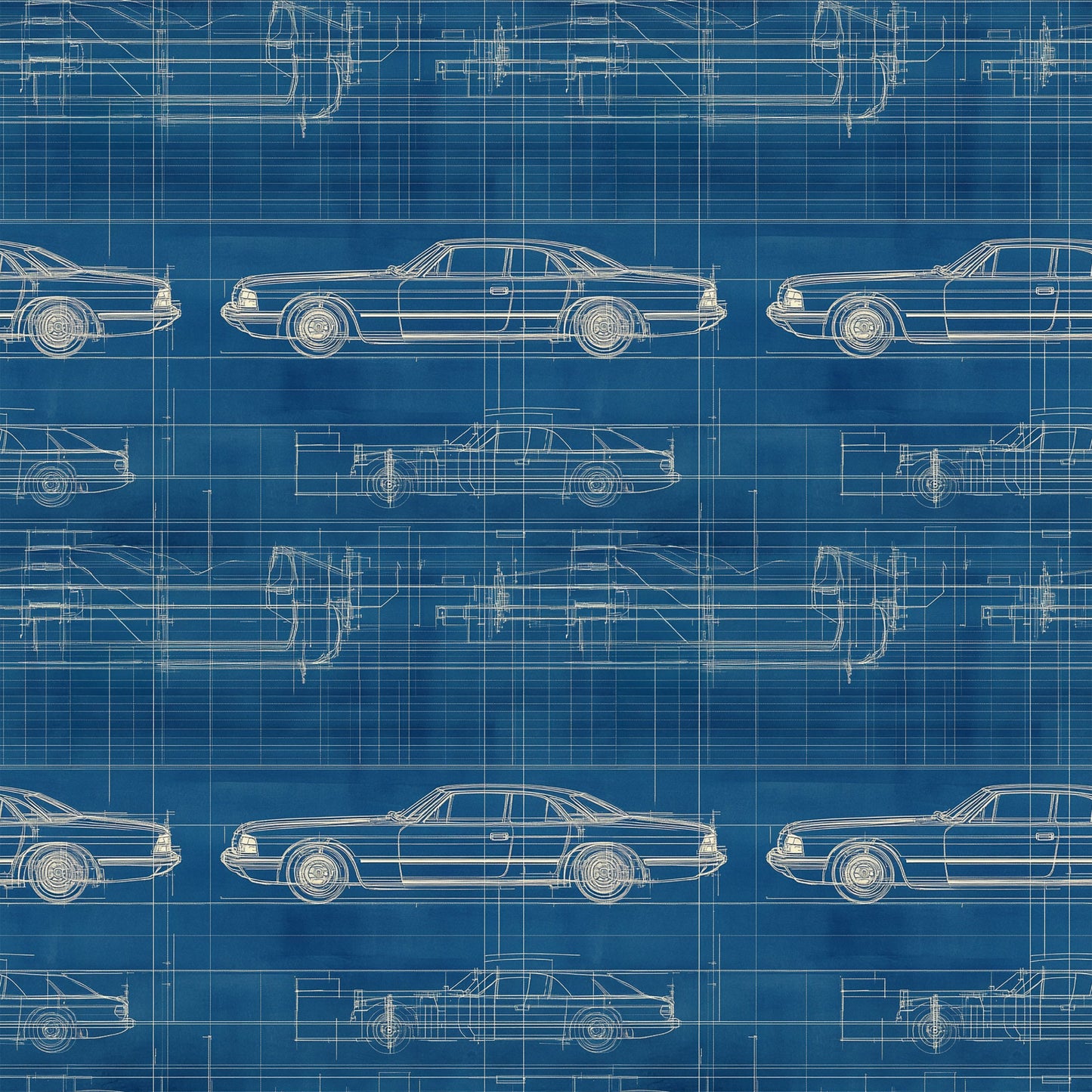 Vintage Car Blueprint Pattern 3 Quilting Cotton Fabric