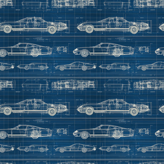 Vintage Car Blueprint Pattern 4 Quilting Cotton Fabric