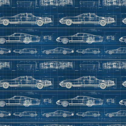 Vintage Car Blueprint Pattern 4 Quilting Cotton Fabric