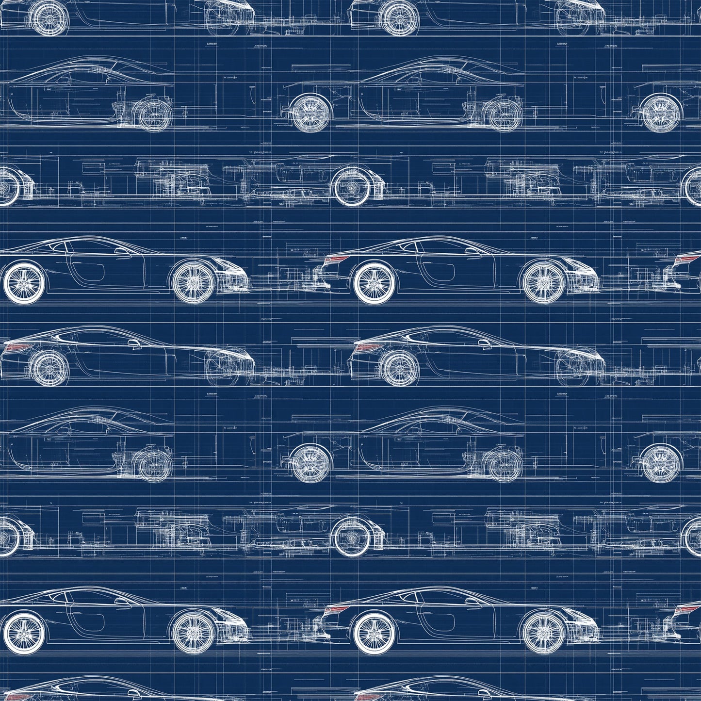 Vintage Car Blueprint Pattern 5 Quilting Cotton Fabric