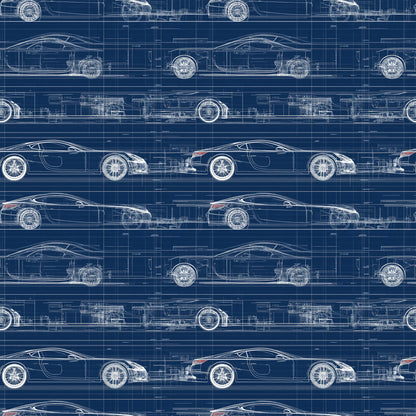 Vintage Car Blueprint Pattern 5 Quilting Cotton Fabric