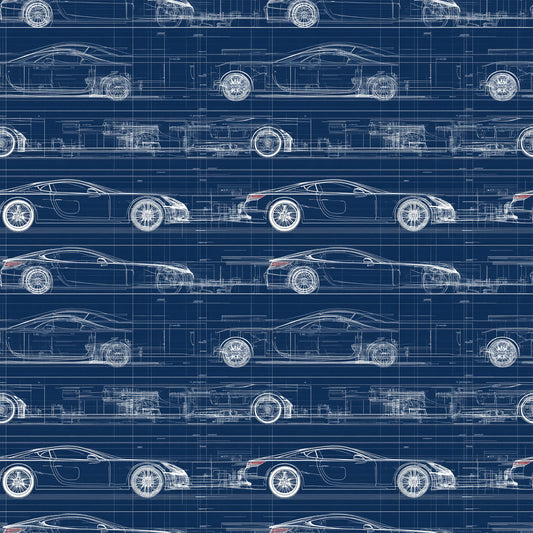 Vintage Car Blueprint Pattern 5 Quilting Cotton Fabric