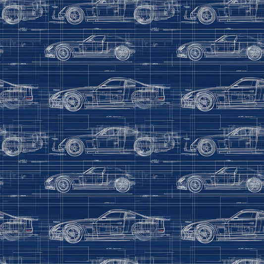 Vintage Car Blueprint Pattern 6 Quilting Cotton Fabric