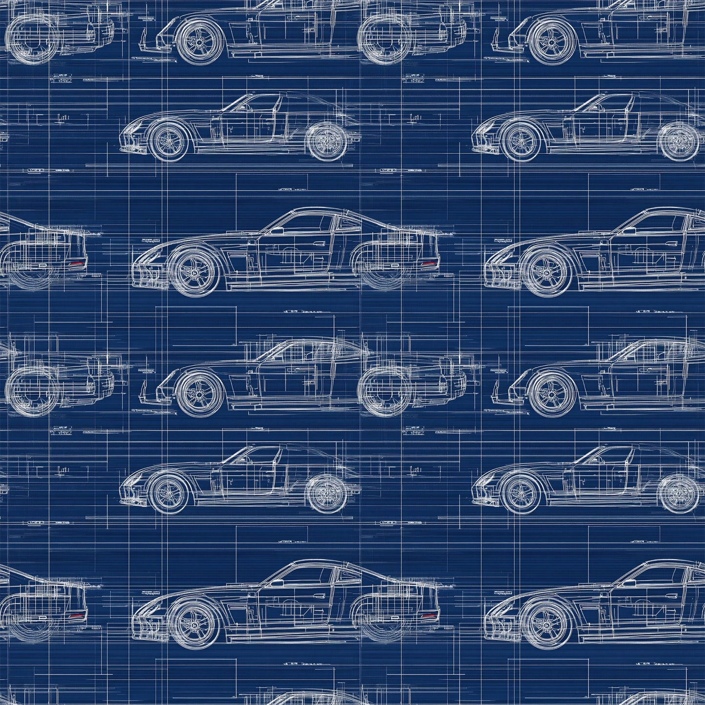 Vintage Car Blueprint Pattern 6 Quilting Cotton Fabric