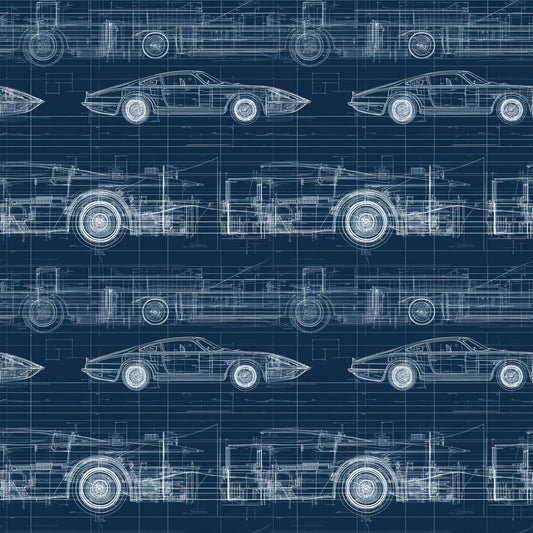 Vintage Car Blueprint Pattern 8 Quilting Cotton Fabric