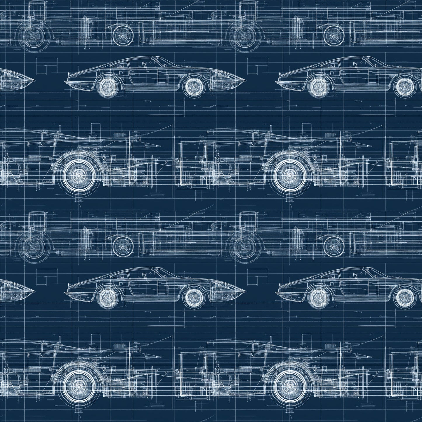 Vintage Car Blueprint Pattern 8 Quilting Cotton Fabric