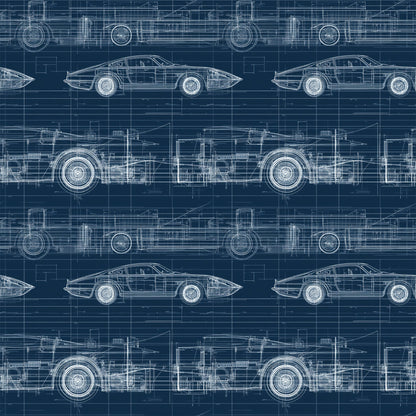 Vintage Car Blueprint Pattern 8 Quilting Cotton Fabric