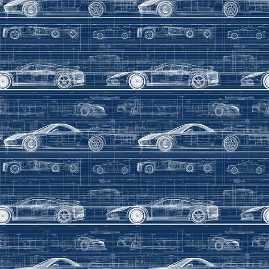 Vintage Car Blueprint Pattern 9 Quilting Cotton Fabric