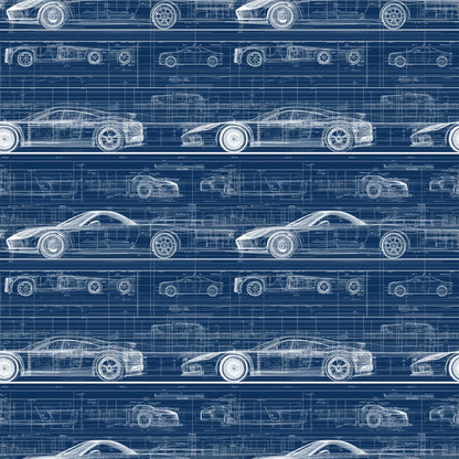 Vintage Car Blueprint Pattern 9 Quilting Cotton Fabric