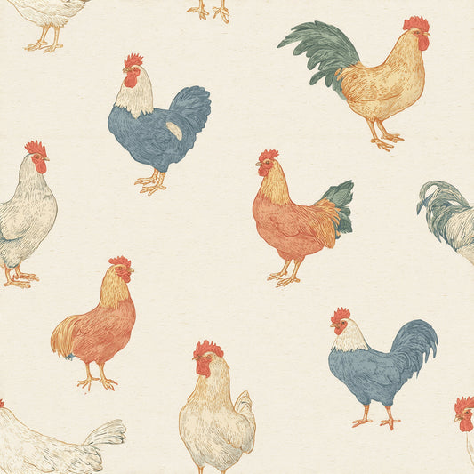 Vintage Chicken on Tan Pattern 1 Quilting Cotton Fabric