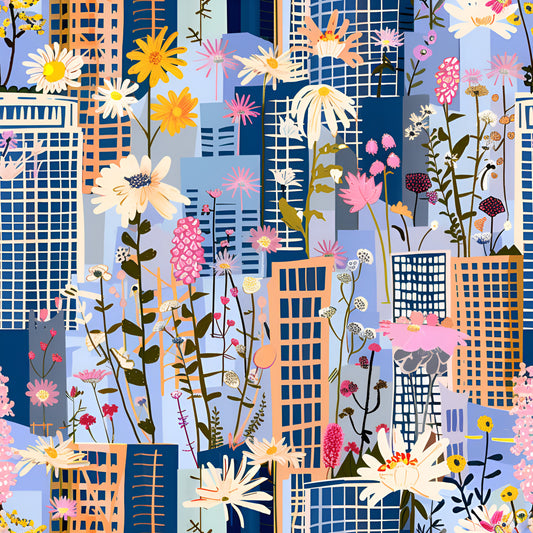 Vintage Cityscape Wildflowers Pattern 13 Quilting Cotton Fabric