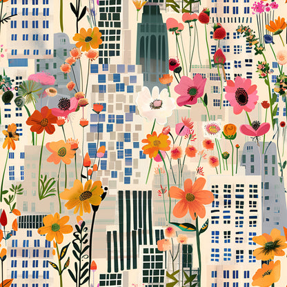 Vintage Cityscape Wildflowers Pattern 6 Quilting Cotton Fabric