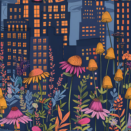 Vintage Cityscape Wildflowers Pattern 9 Quilting Cotton Fabric