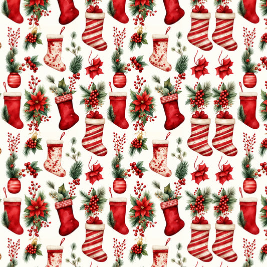 Vintage Classic Red Christmas Pattern 7 Quilting Cotton Fabric