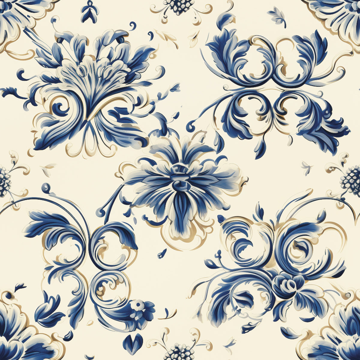 Vintage Delft Blue Pattern 2 Quilting Cotton Fabric