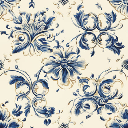 Vintage Delft Blue Pattern 2 Quilting Cotton Fabric