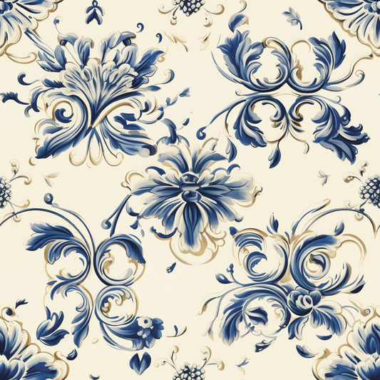 Vintage Delft Blue Pattern 2 Quilting Cotton Fabric