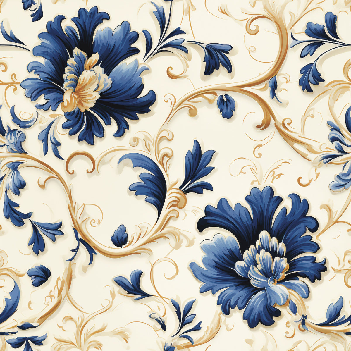 Vintage Delft Blue Pattern 3 Quilting Cotton Fabric