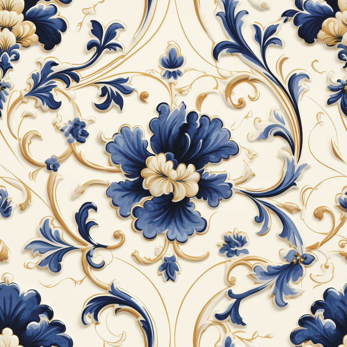 Vintage Delft Blue Pattern 4 Quilting Cotton Fabric