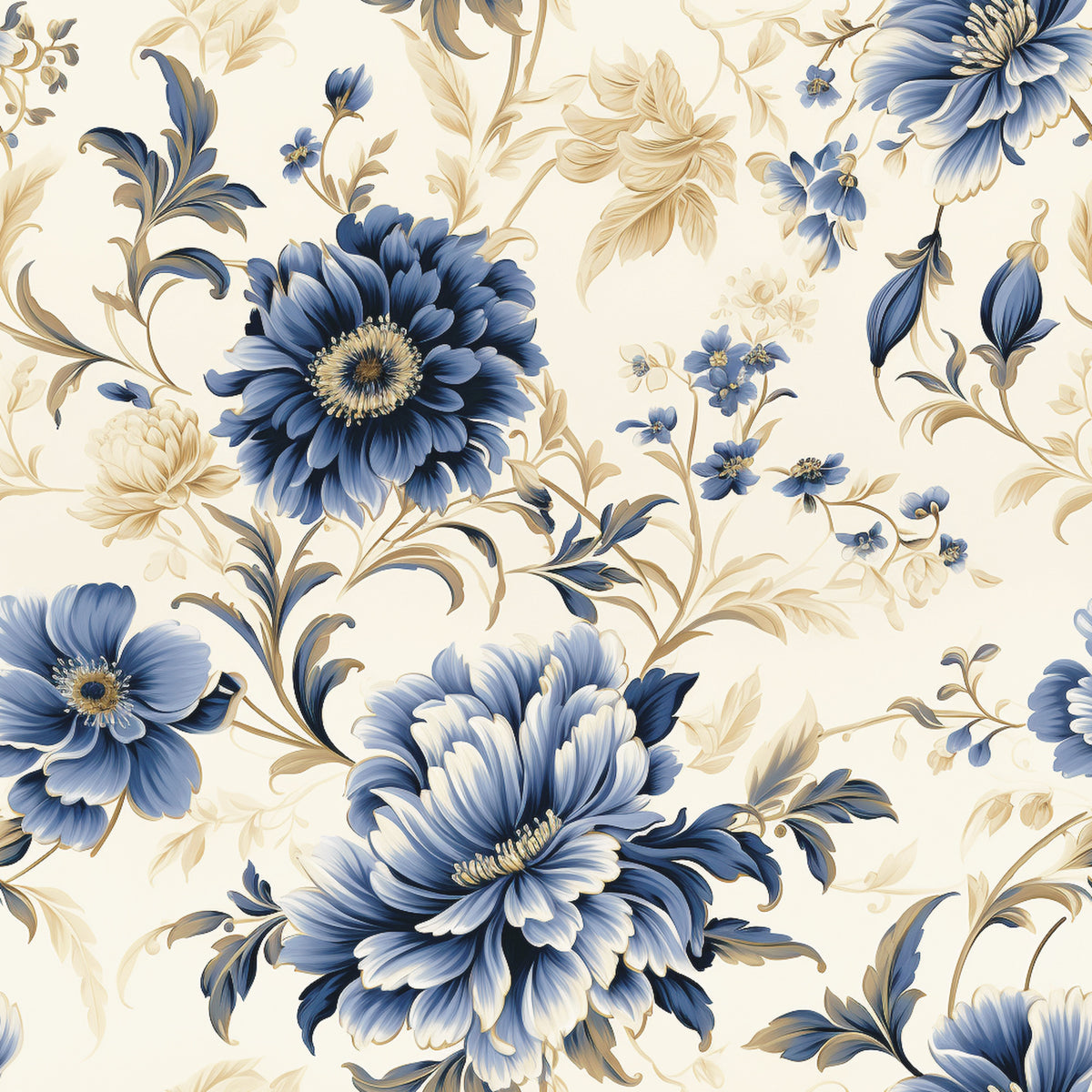 Vintage Delft Blue Pattern 8 Quilting Cotton Fabric
