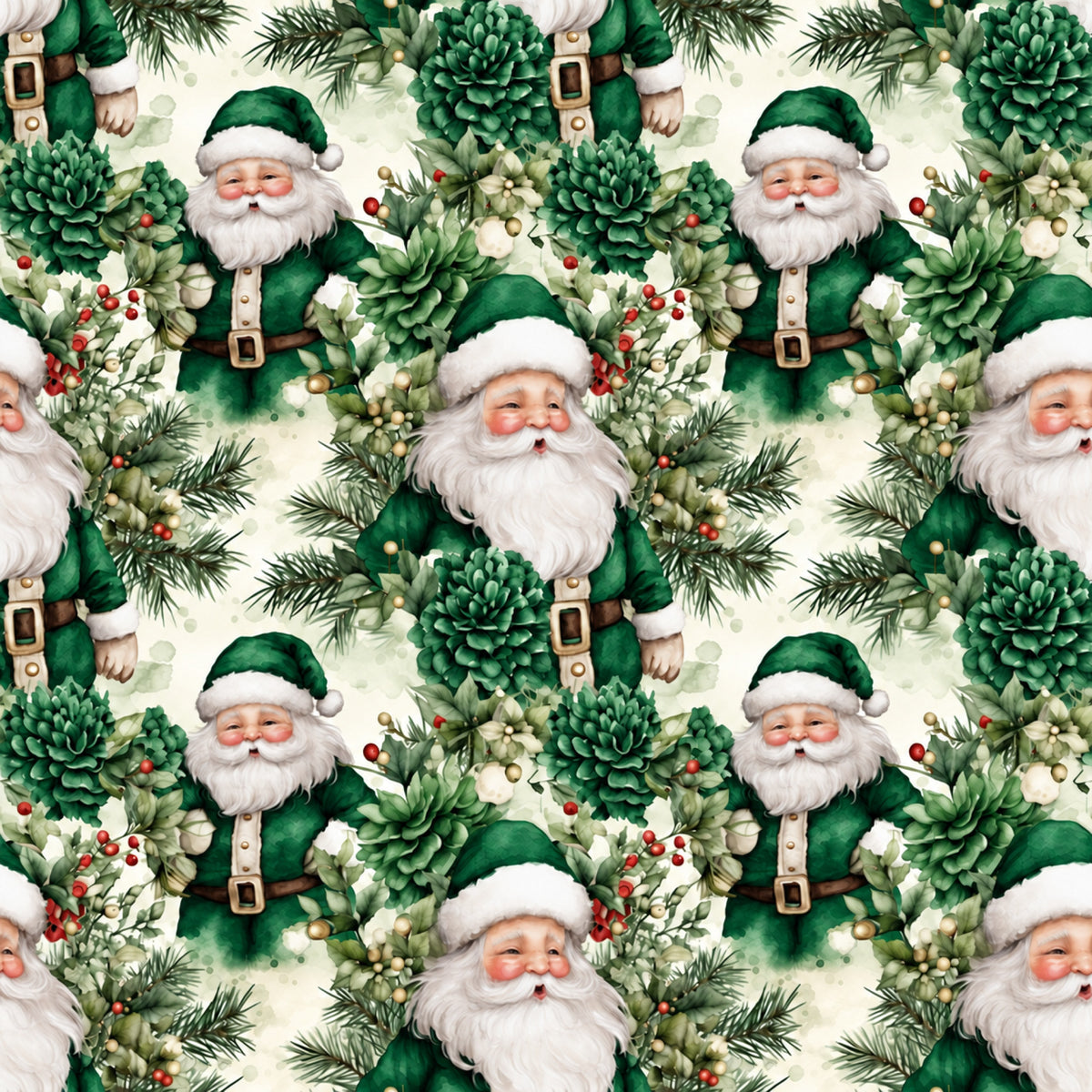 Vintage Emerald Christmas Pattern 3 Quilting Cotton Fabric