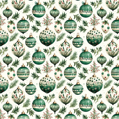 Vintage Emerald Christmas Pattern 4 Quilting Cotton Fabric
