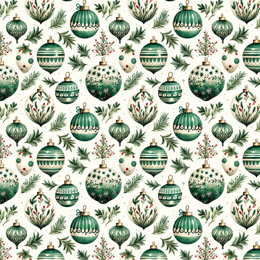 Vintage Emerald Christmas Pattern 4 Quilting Cotton Fabric