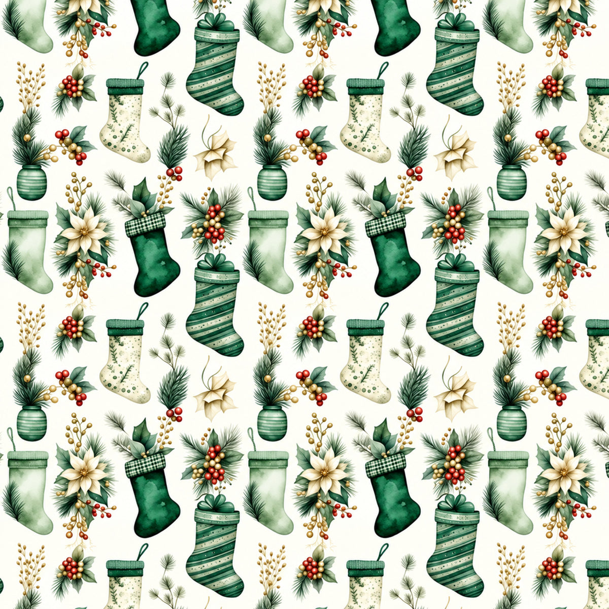 Vintage Emerald Christmas Pattern 7 Quilting Cotton Fabric