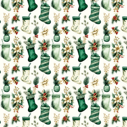 Vintage Emerald Christmas Pattern 7 Quilting Cotton Fabric