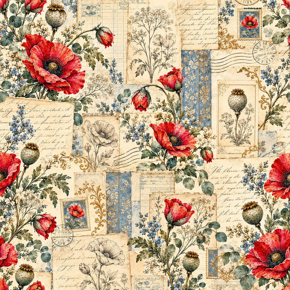 Vintage Garden Letters Pattern 1 Quilting Cotton Fabric