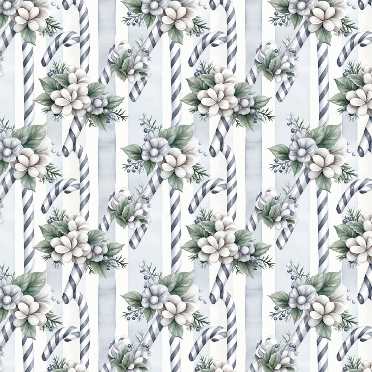 Vintage Icy Silver Christmas Pattern 1 Quilting Cotton Fabric
