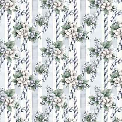 Vintage Icy Silver Christmas Pattern 1 Quilting Cotton Fabric