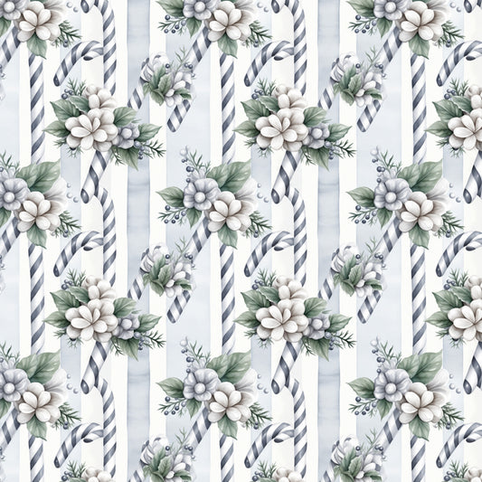 Vintage Icy Silver Christmas Pattern 1 Quilting Cotton Fabric