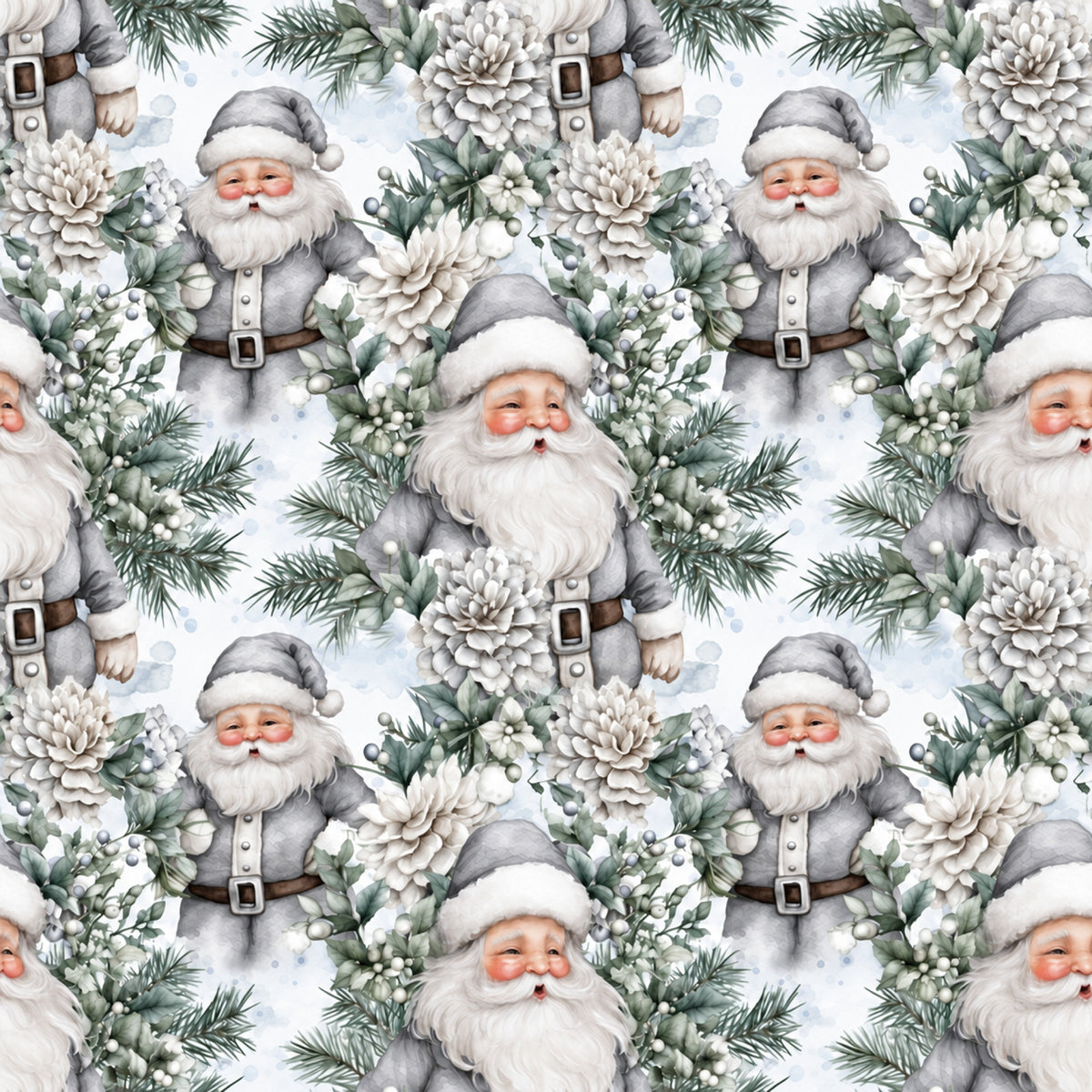 Vintage Icy Silver Christmas Pattern 3 Quilting Cotton Fabric