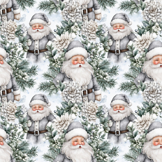 Vintage Icy Silver Christmas Pattern 3 Quilting Cotton Fabric